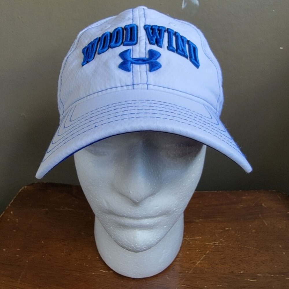 Under Armour‎ Golf Zone Stretch Fit Sz M Hat Cap Wood Wind Golf Club White Blue